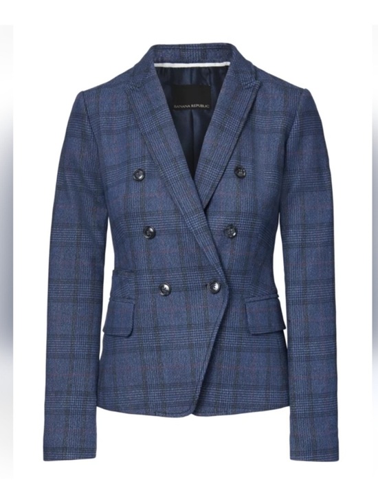 Banana Republic Jackets & Blazers - NEW Banana Republic Blue Plaid Double-Breasted Blazer Wool Blend